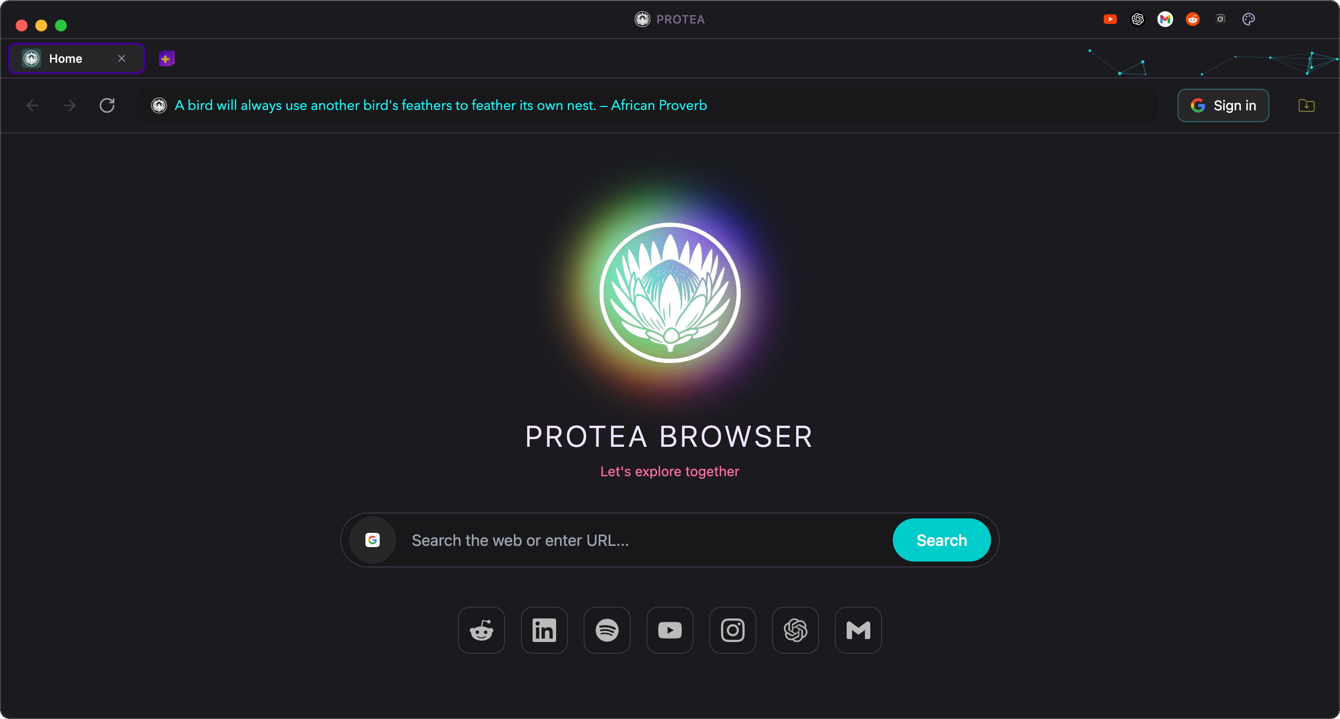 Protea Browser First Screen